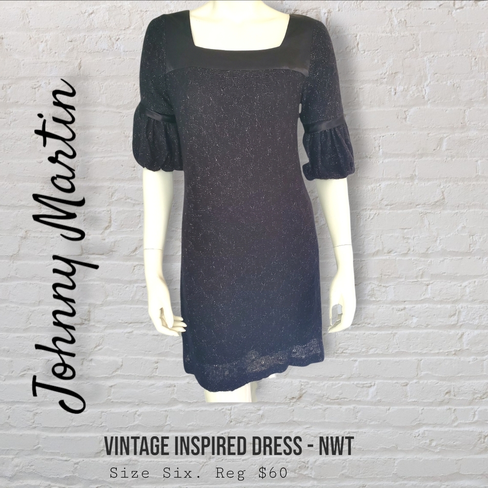 Johnny Martin Black Short Sleeved Knit Midi Dress Women's Size Small